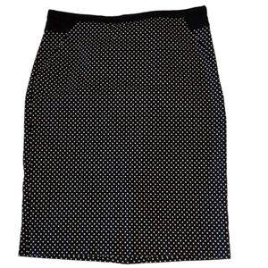 The limited Black white polka dot stretch knit pencil knee length skirt size 6